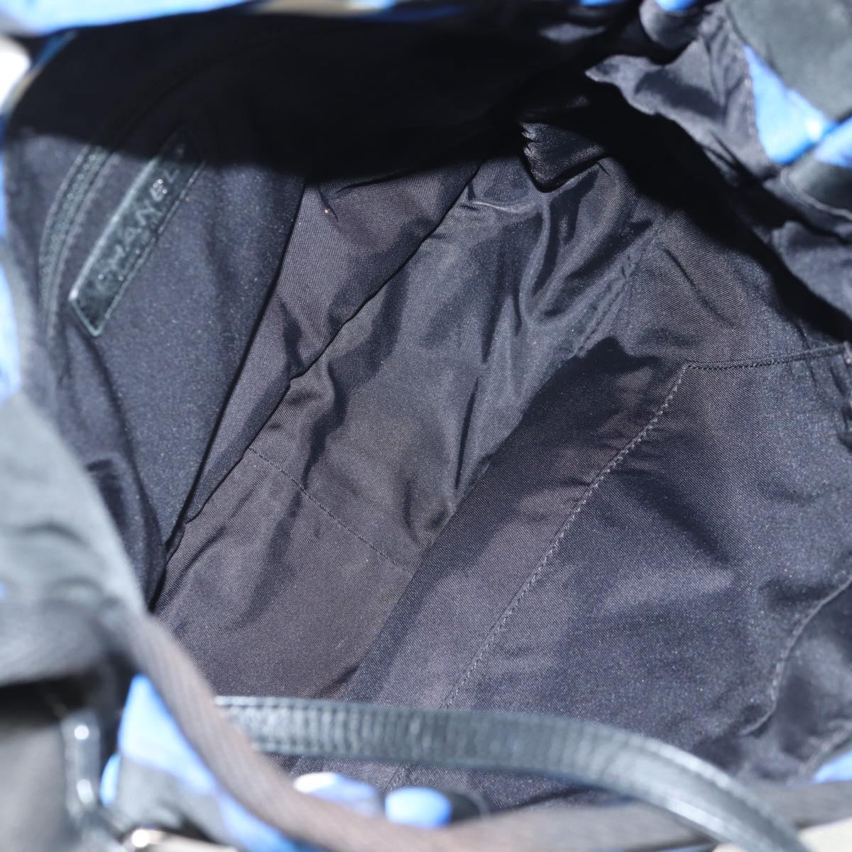 CHANEL Shoulder Bag Nylon Blue Black Silver CC Auth 141222A