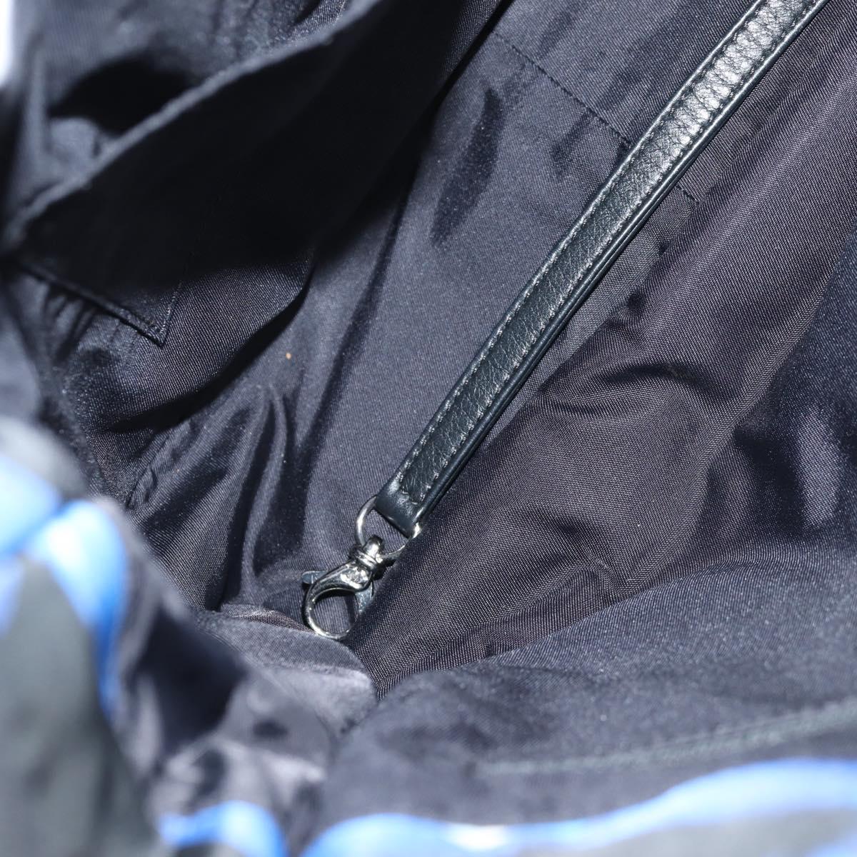 CHANEL Shoulder Bag Nylon Blue Black Silver CC Auth 141222A