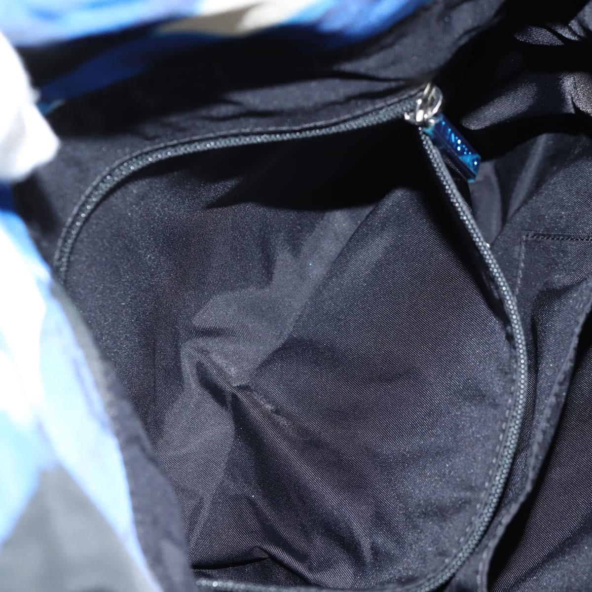 CHANEL Shoulder Bag Nylon Blue Black Silver CC Auth 141222A