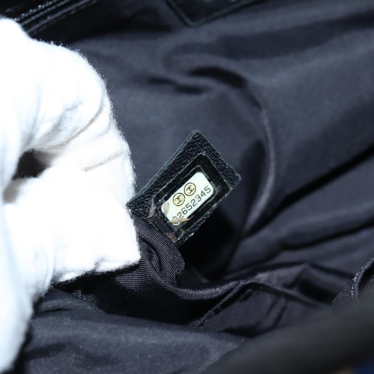 CHANEL Shoulder Bag Nylon Blue Black Silver CC Auth 141222A