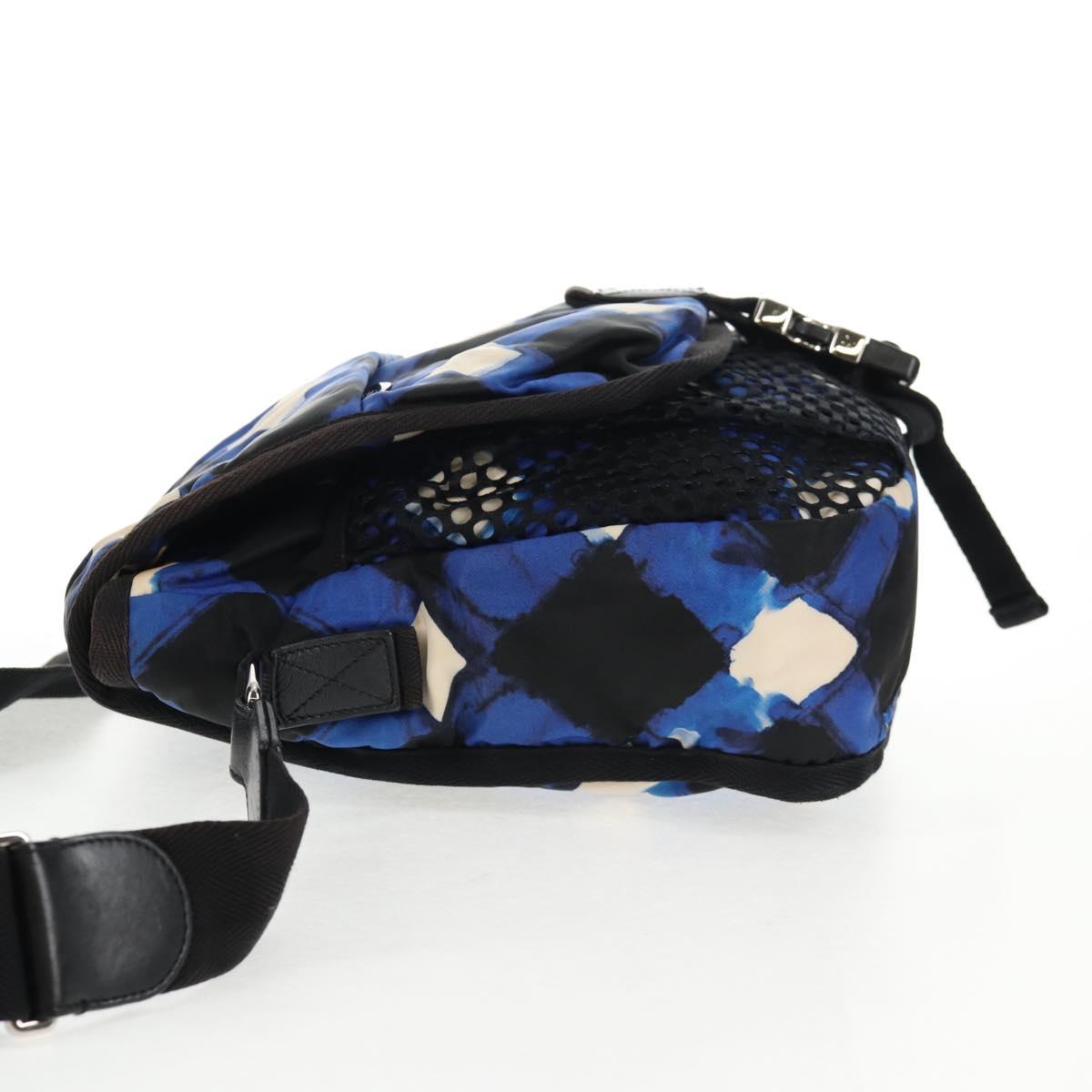 CHANEL Shoulder Bag Nylon Blue Black Silver CC Auth 141222V
