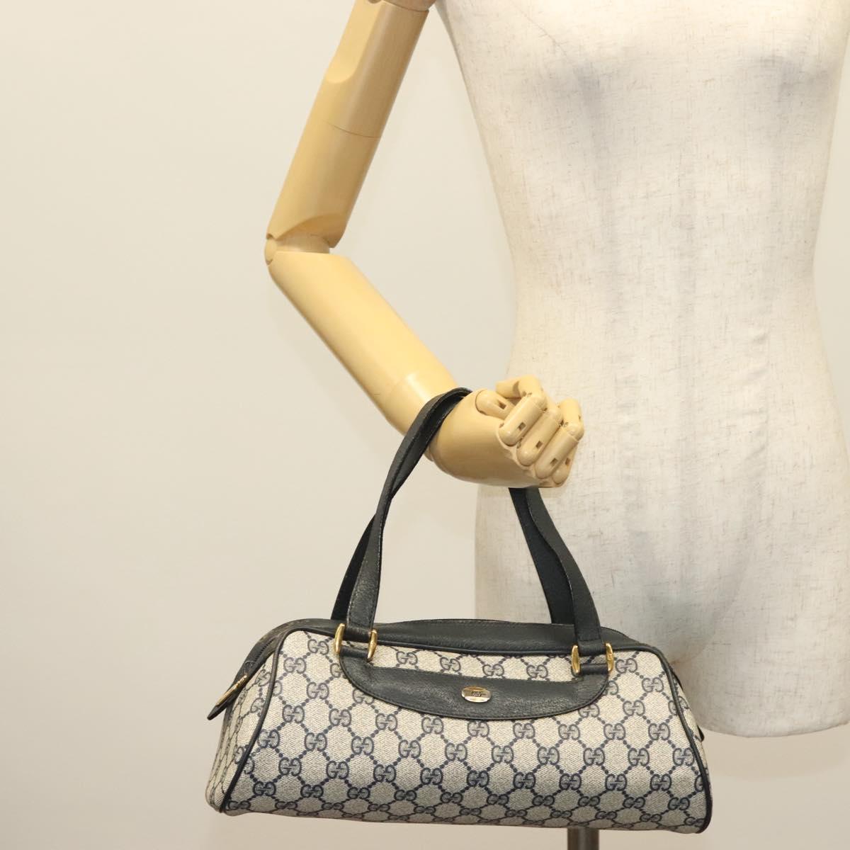 GUCCI GG Supreme Hand Bag PVC Navy Gold 89 02 062 Auth 141248