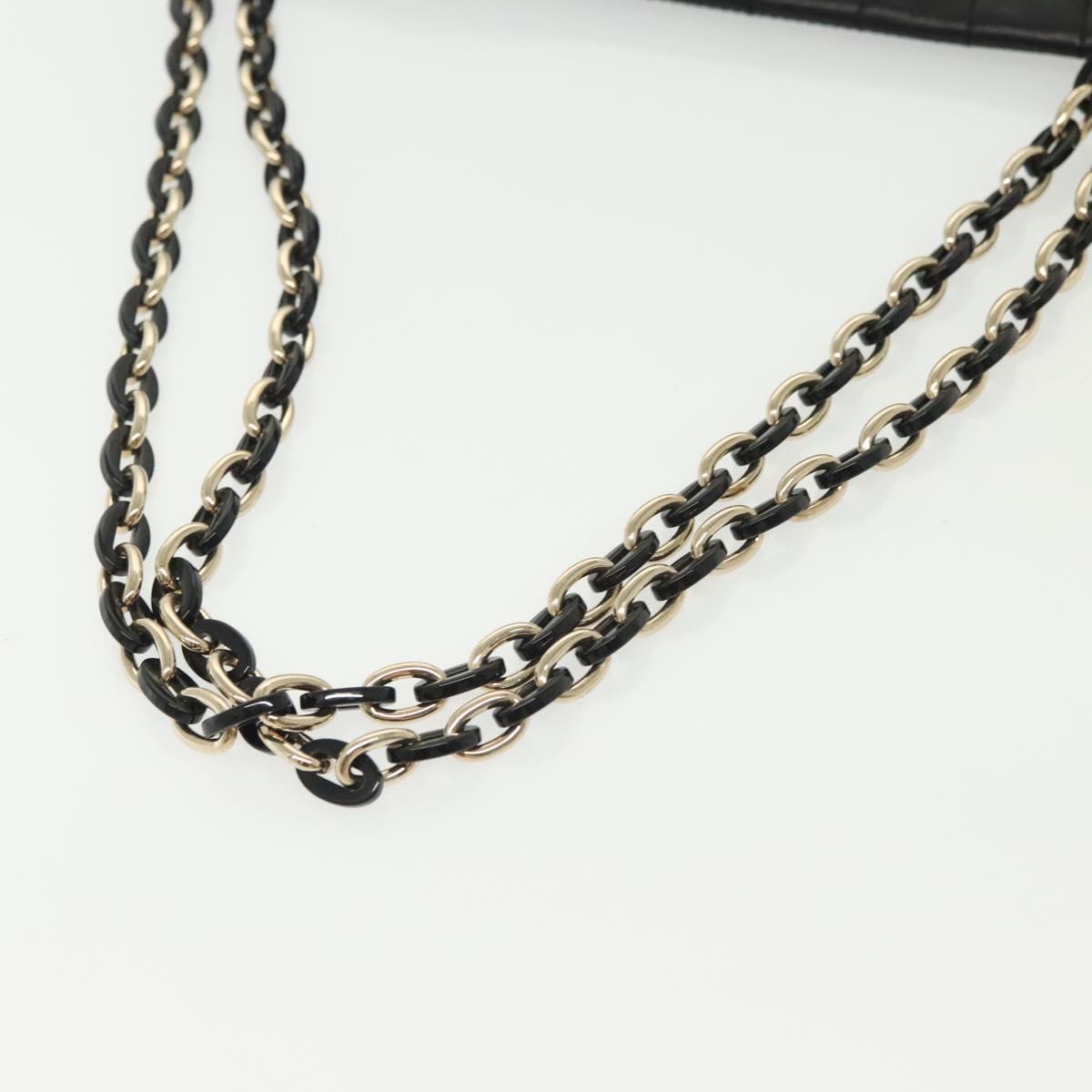 CHANEL Chain Choco Bar Line Bag Lamb Skin Black White gold CC Auth 141256