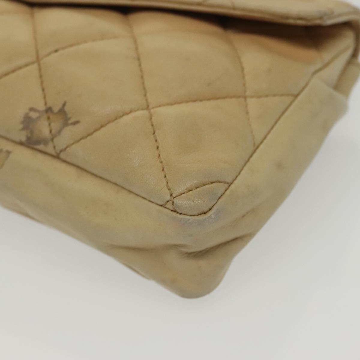 CHANEL Matelasse Shoulder Bag Lamb Skin Beige Gold CC Auth 141258