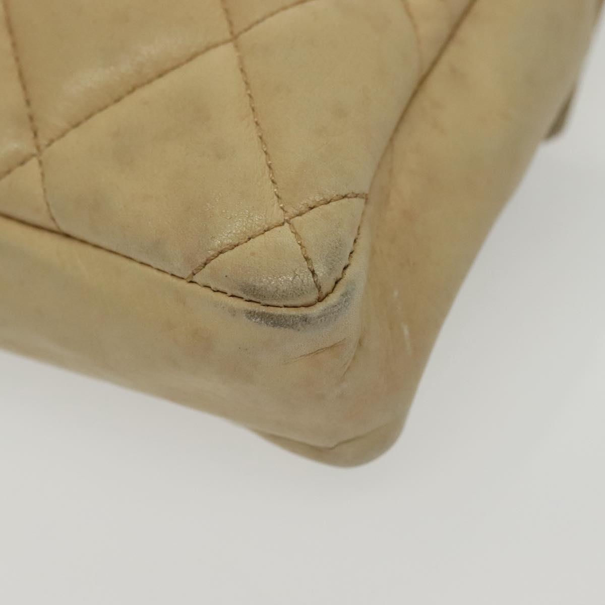 CHANEL Matelasse Shoulder Bag Lamb Skin Beige Gold CC Auth 141258