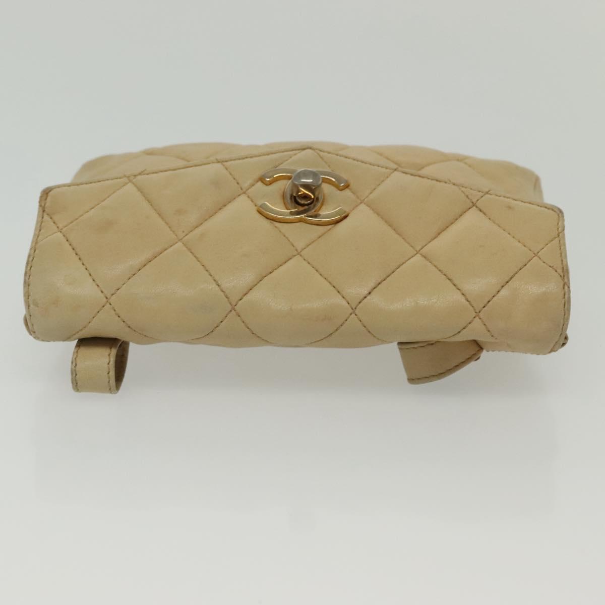 CHANEL Matelasse Shoulder Bag Lamb Skin Beige Gold CC Auth 141258