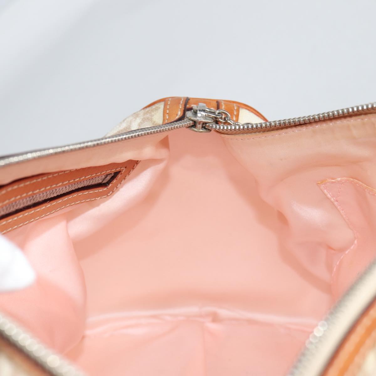 Christian Dior Trotter Canvas Romantic Hand Bag PVC Beige Silver Auth 141261V