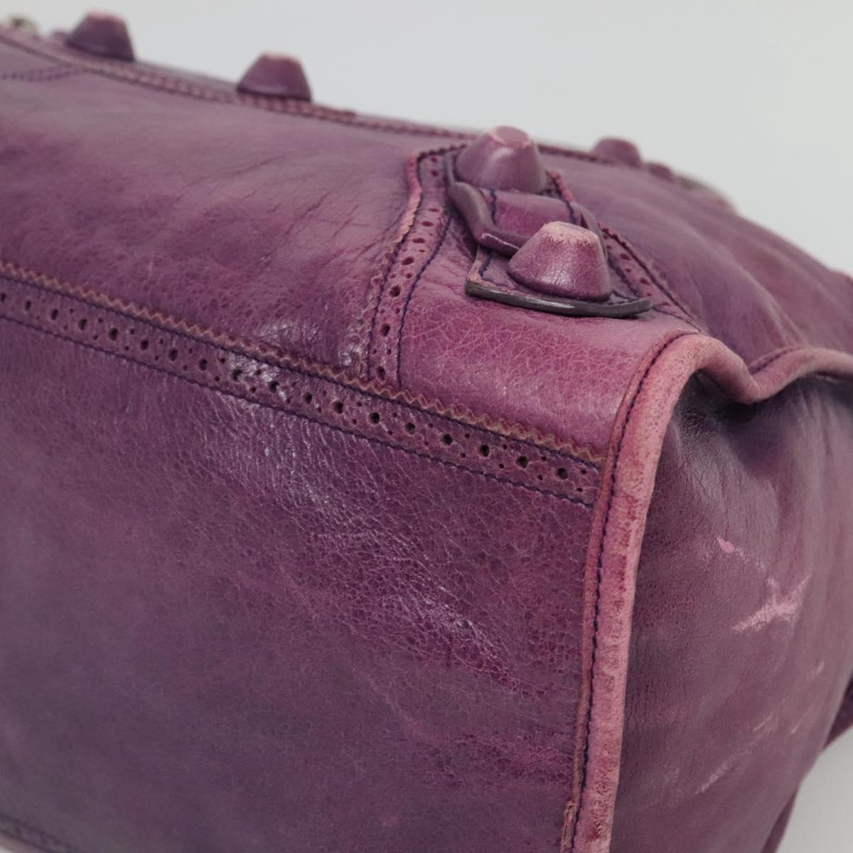 BALENCIAGA The Work Hand Bag Leather Purple Silver Auth 141272