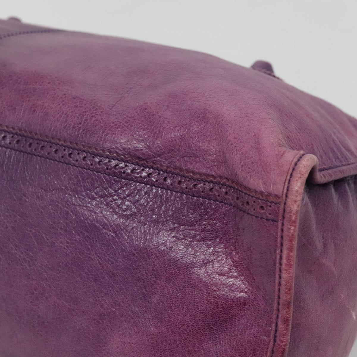 BALENCIAGA The Work Hand Bag Leather Purple Silver Auth 141272