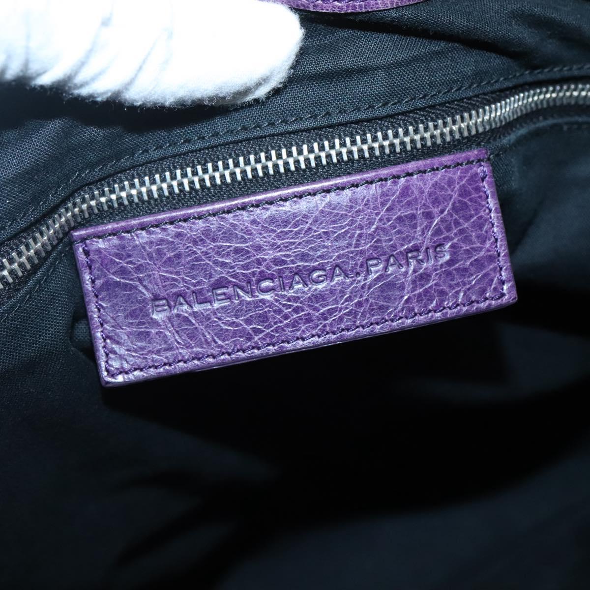 BALENCIAGA The Work Hand Bag Leather Purple Silver Auth 141272