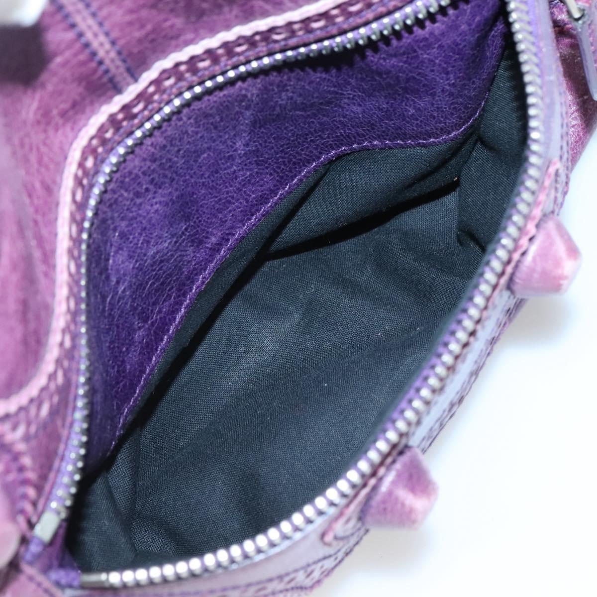 BALENCIAGA The Work Hand Bag Leather Purple Silver Auth 141272