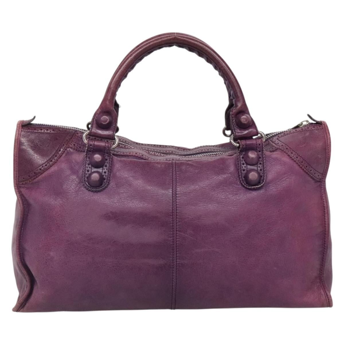 BALENCIAGA The Work Hand Bag Leather Purple Silver Auth 141272