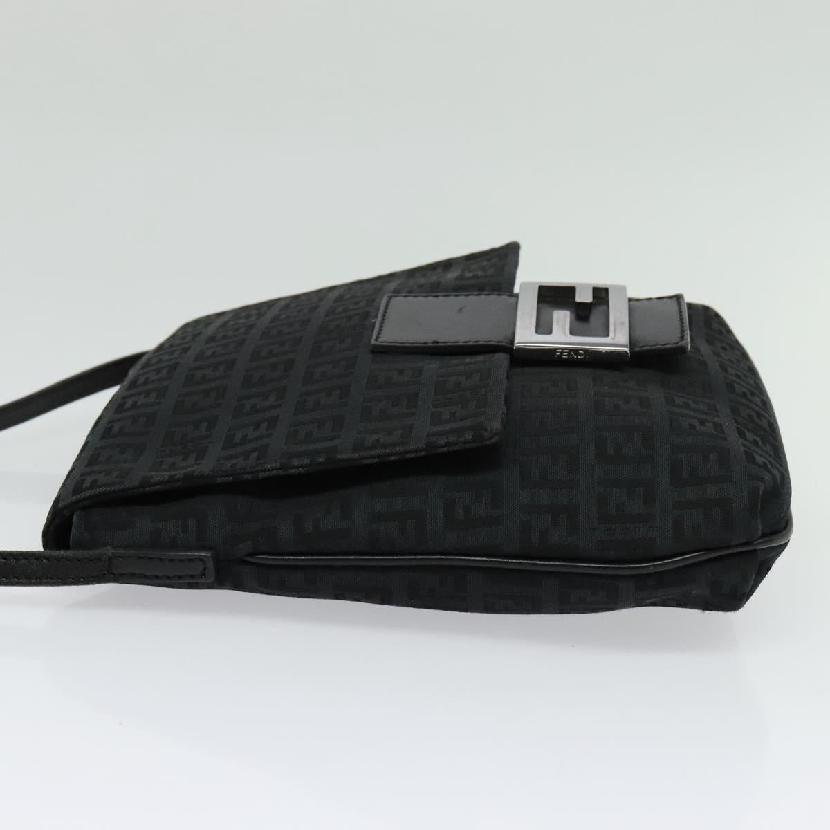 FENDI Zucchino Canvas Mamma Baguette Shoulder Bag Black Silver Auth 141276