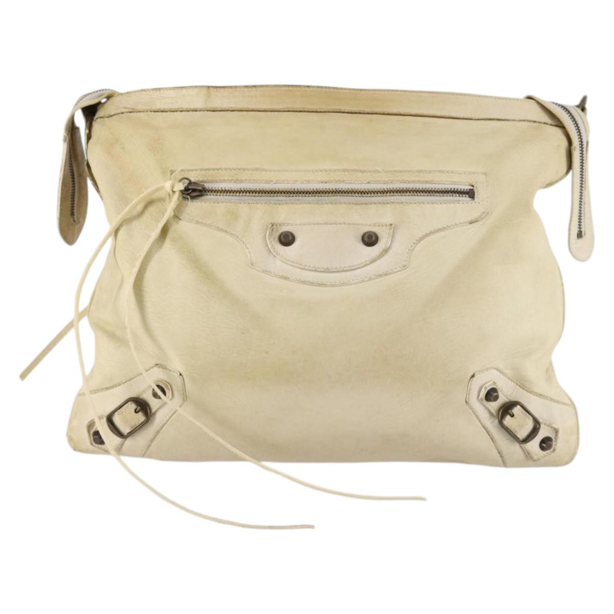 BALENCIAGA The Messenger Shoulder Bag Leather Beige Auth 141292