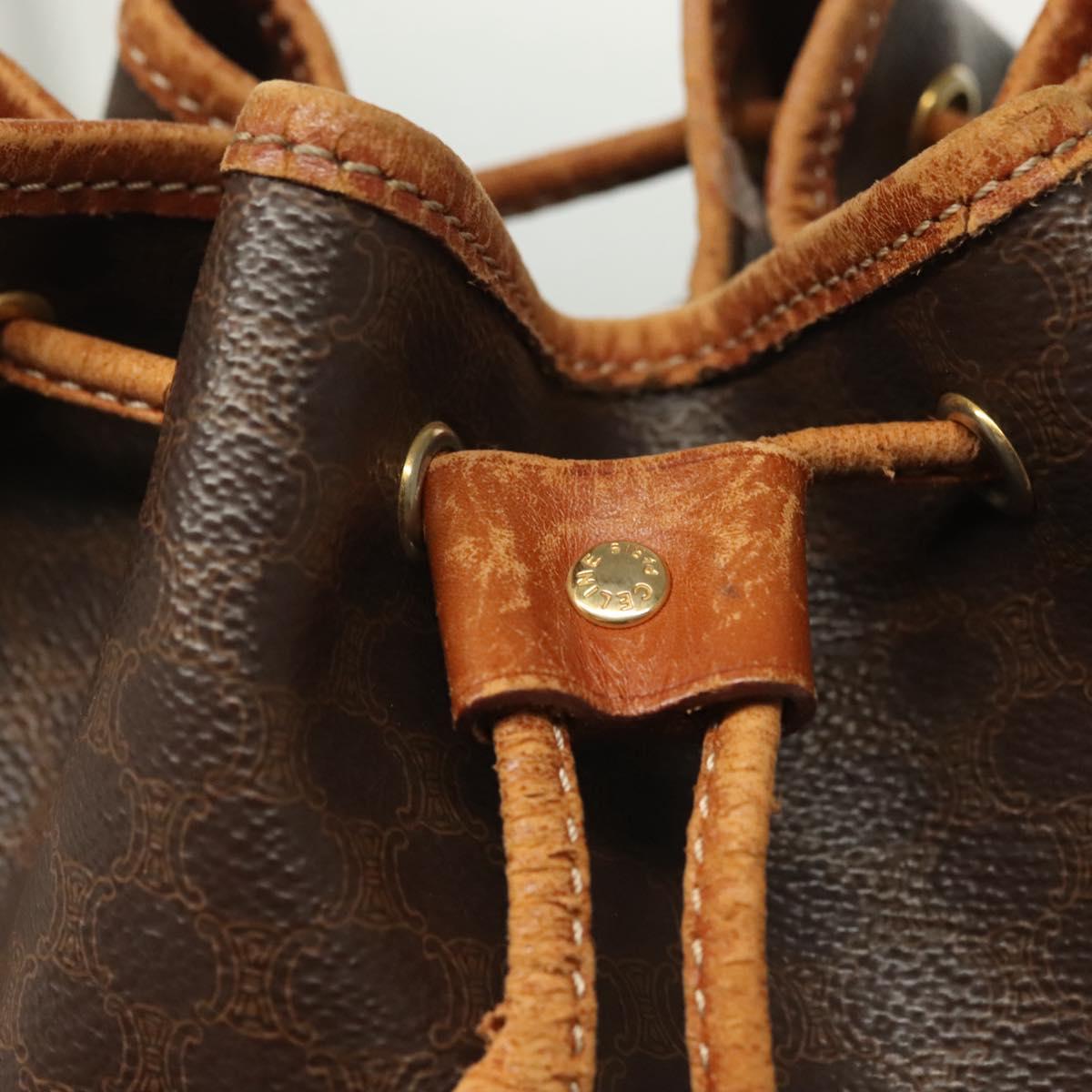 CELINE Macadam Canvas Shoulder Bag PVC Leather Brown Gold Auth 141339
