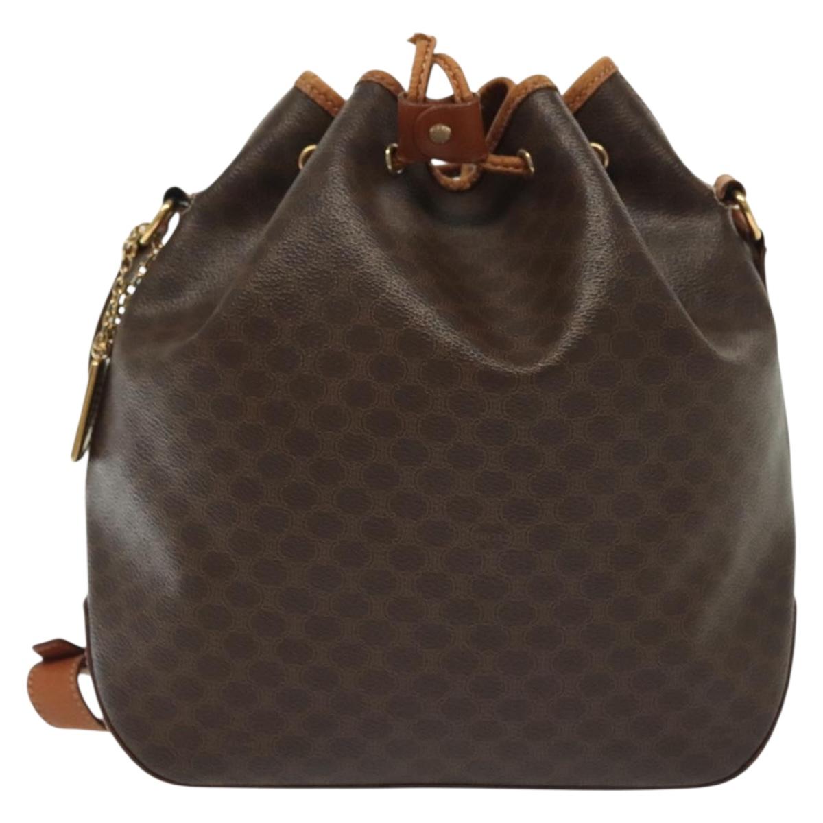 CELINE Macadam Canvas Shoulder Bag PVC Leather Brown Gold Auth 141339
