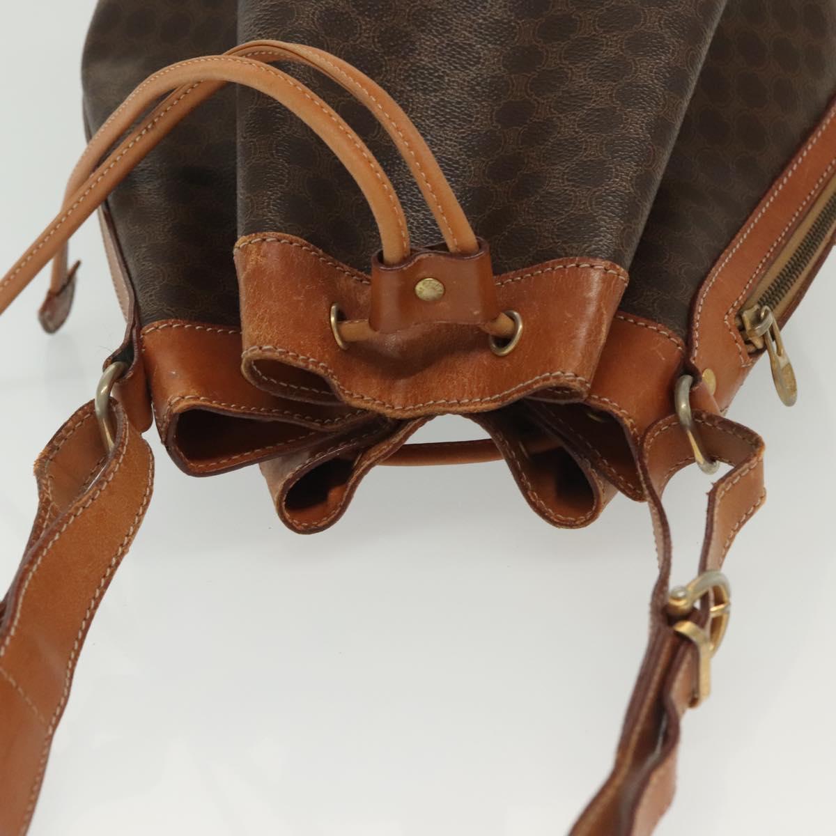 CELINE Macadam Canvas Shoulder Bag PVC Leather Brown Gold Auth 141340