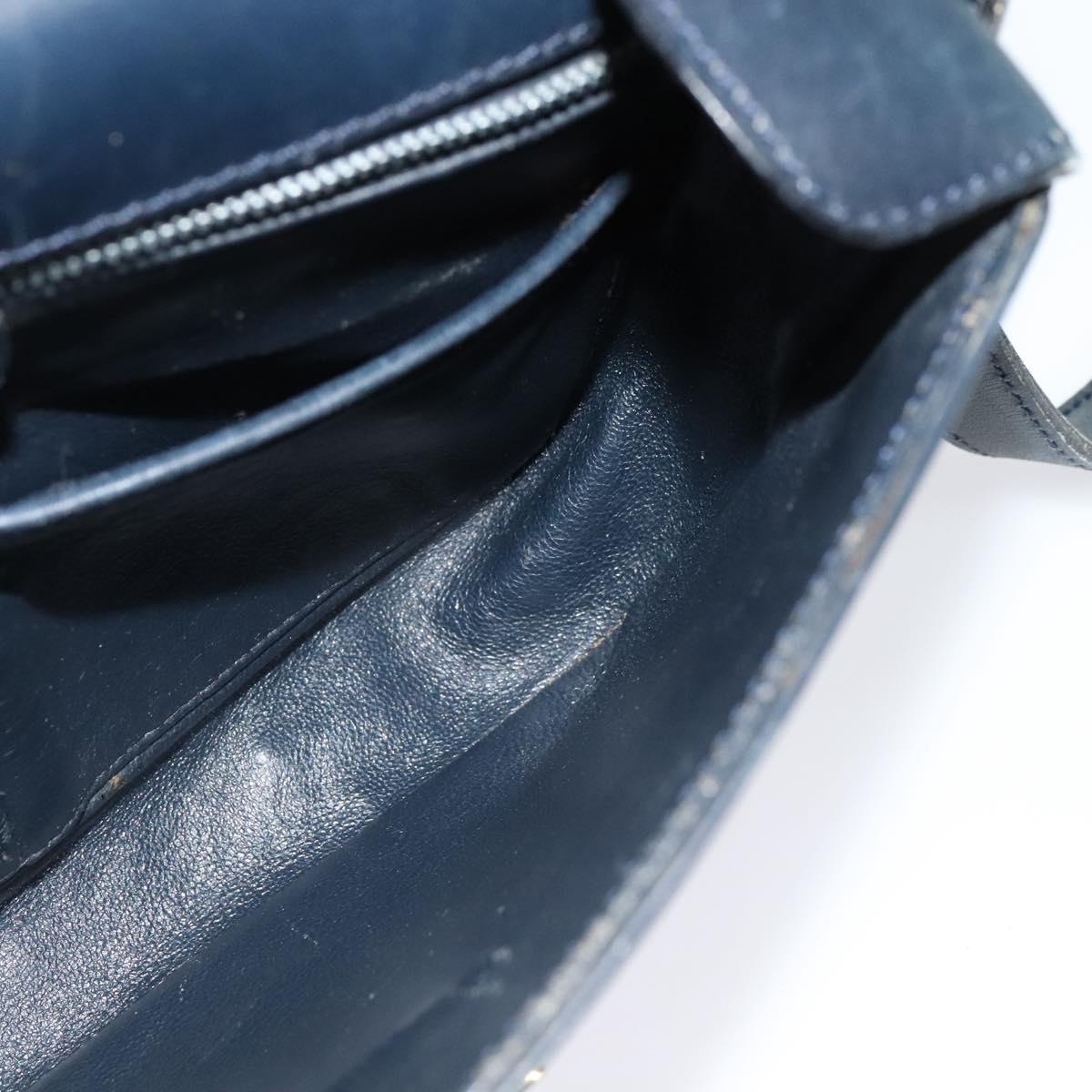 CELINE Shoulder Bag Leather Navy Gold Auth 141341