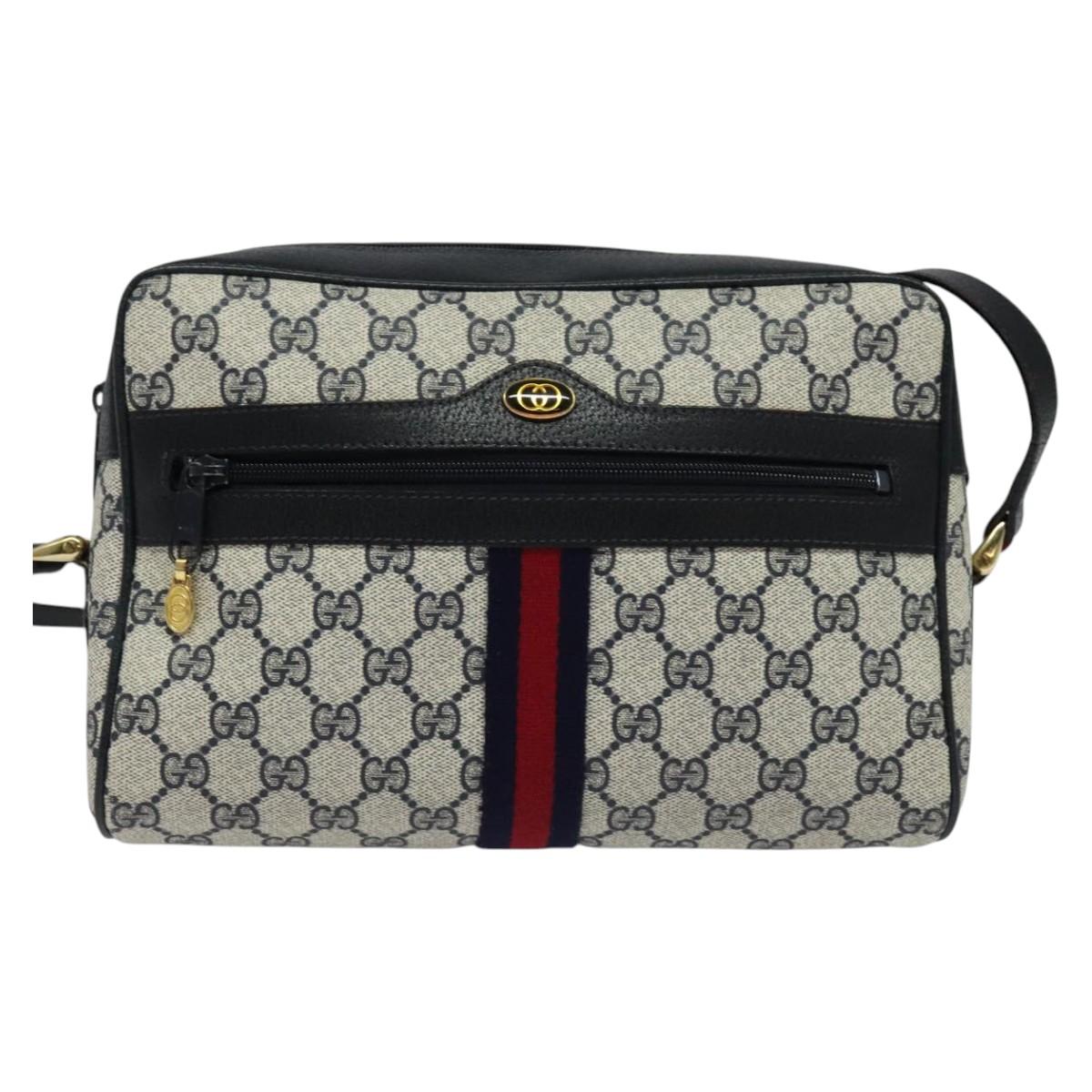 GUCCI GG Supreme Sherry Line Shoulder Bag PVC Navy Gold 001 4071 5 Auth 141349
