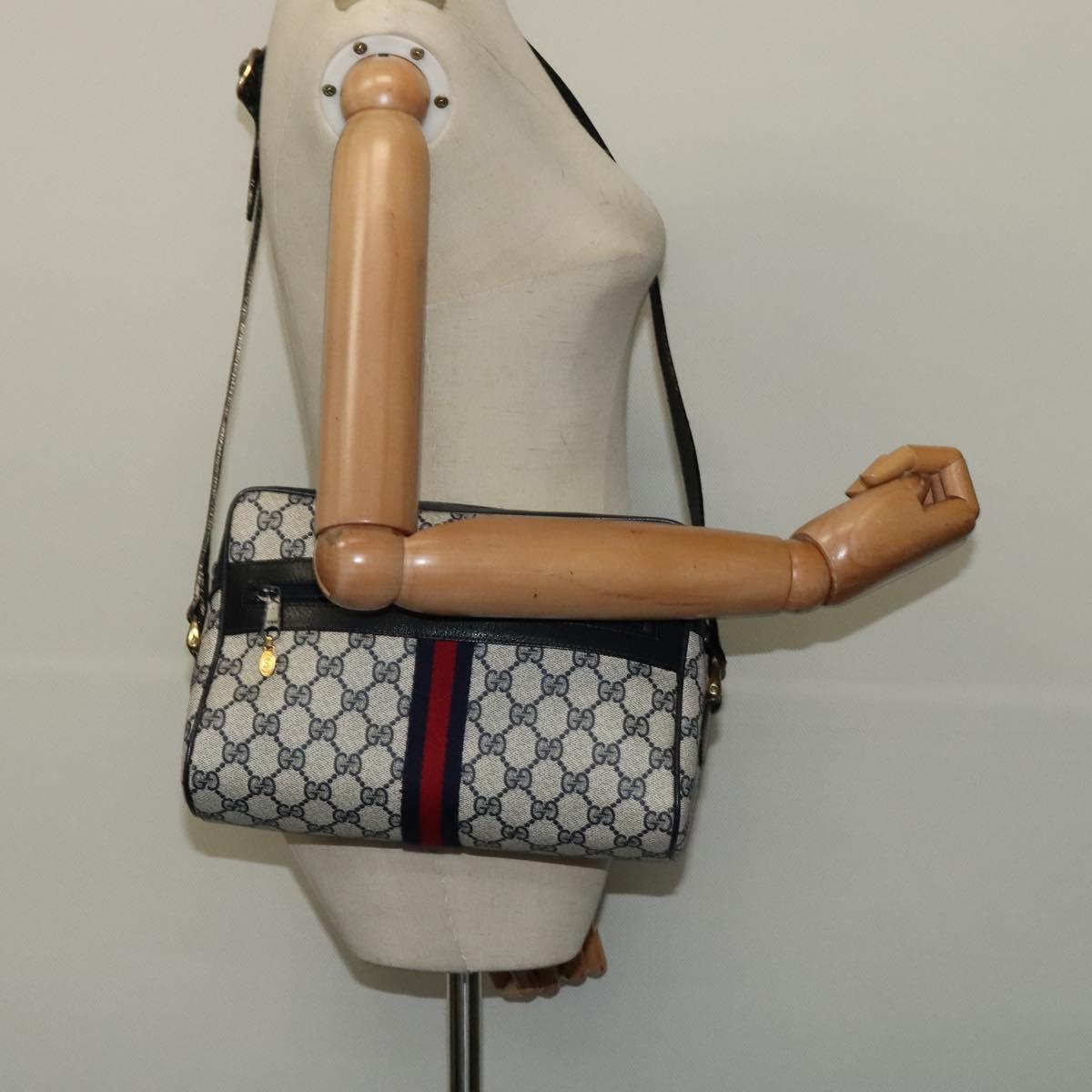 GUCCI GG Supreme Sherry Line Shoulder Bag PVC Navy Gold 001 4071 5 Auth 141349