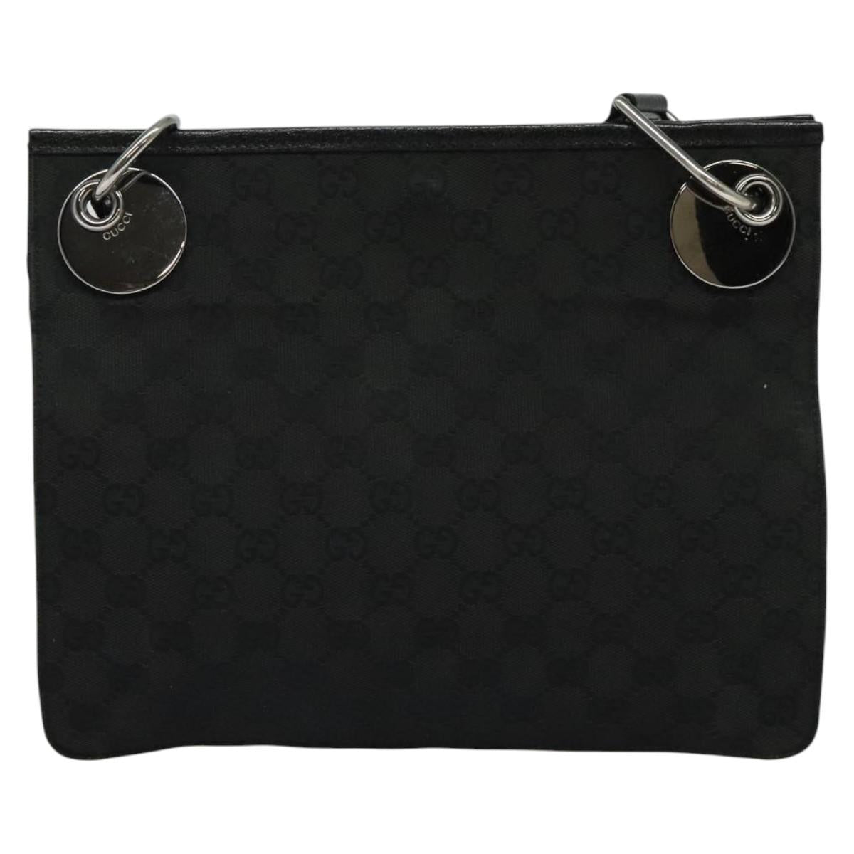 GUCCI GG Canvas Shoulder Bag Black Silver 120841 Auth 141350