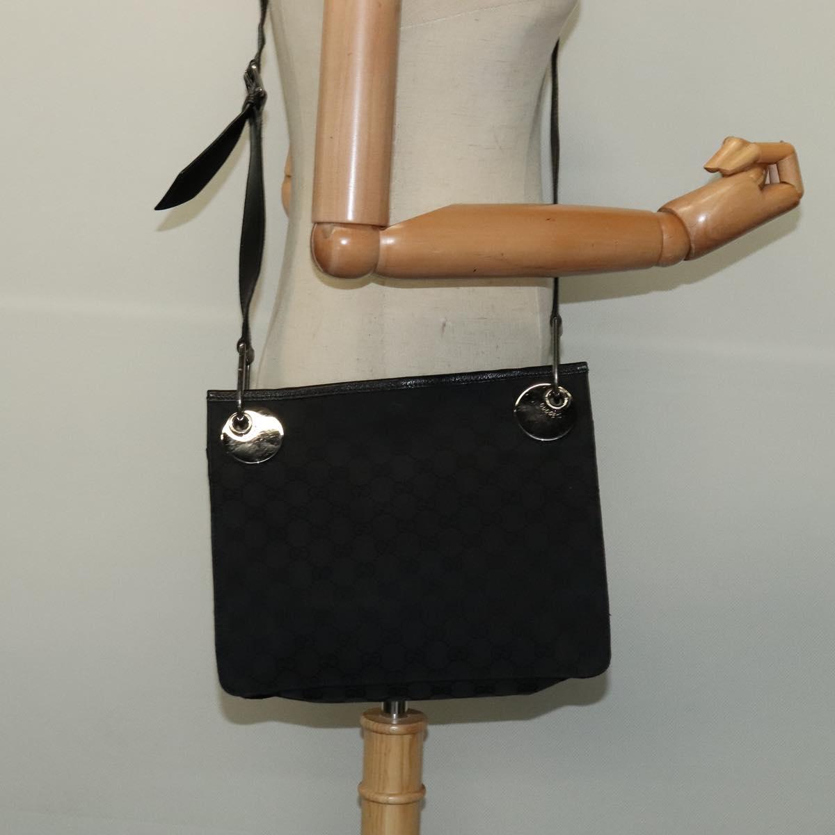 GUCCI GG Canvas Shoulder Bag Black Silver 120841 Auth 141350