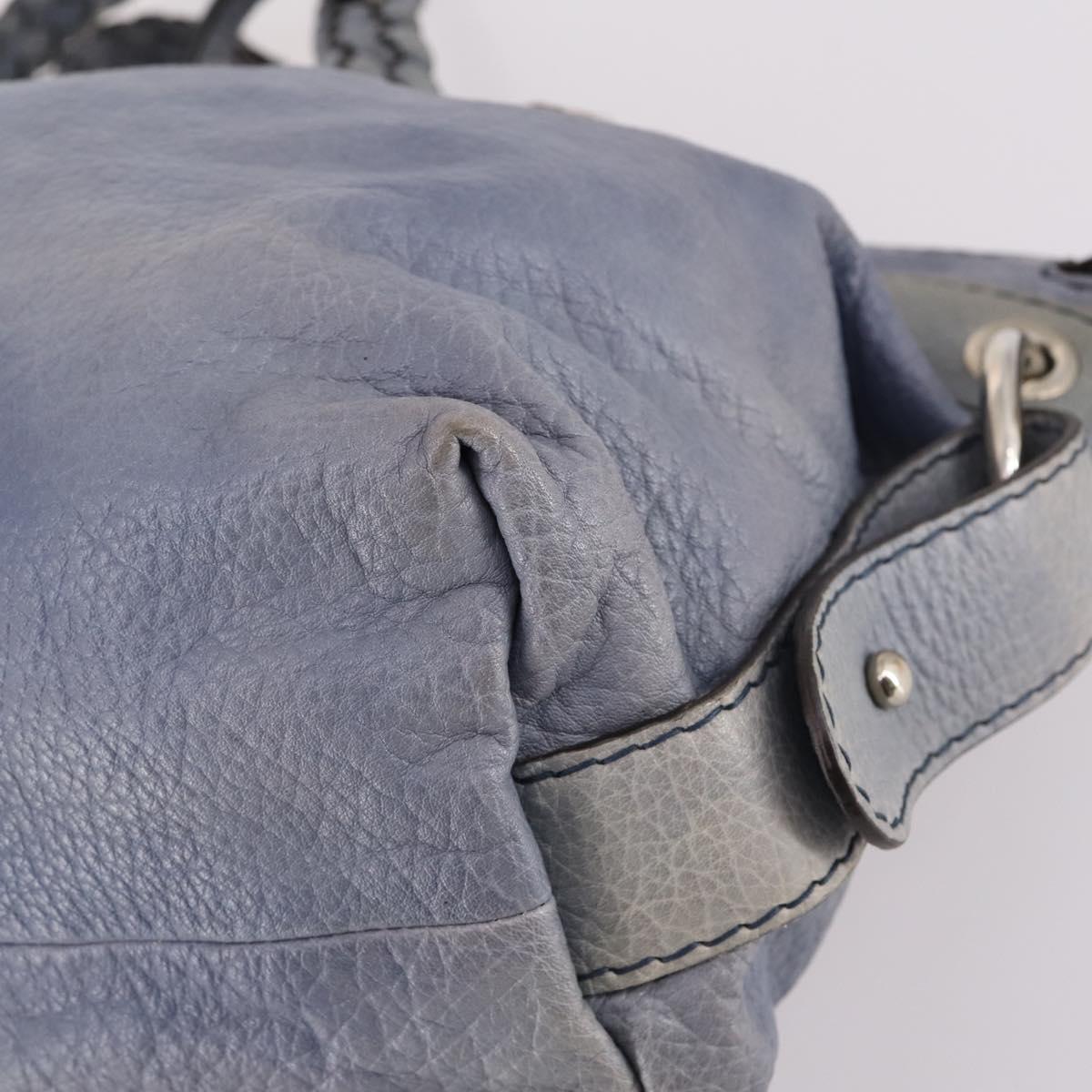 GUCCI Bamboo Hand Bag Leather Blue Gold 232959 Auth 141354