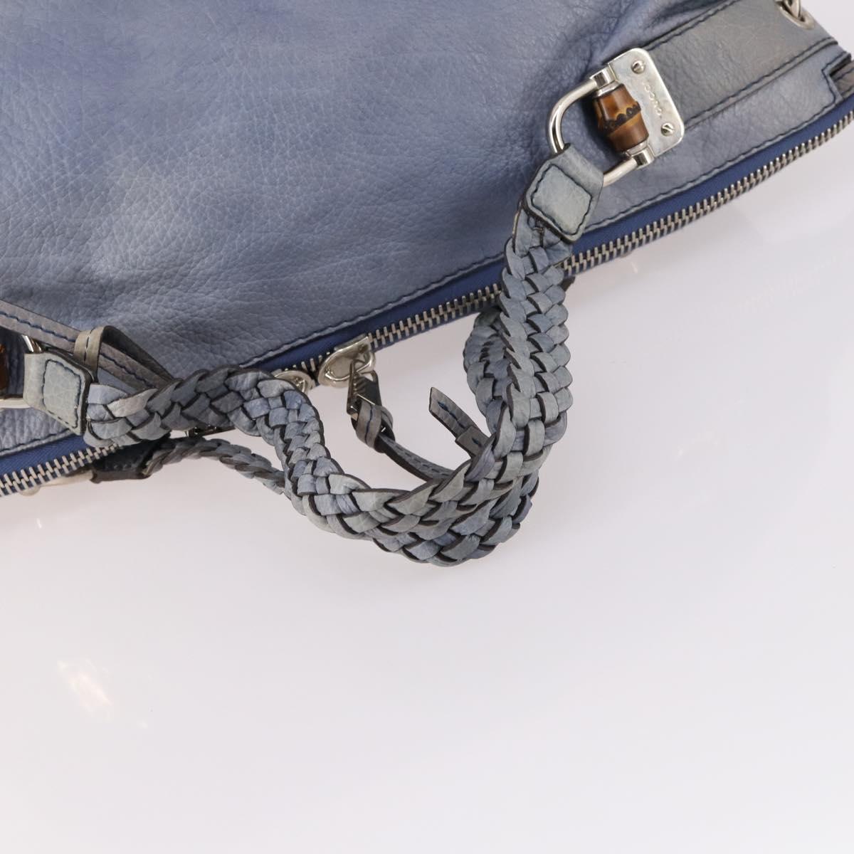 GUCCI Bamboo Hand Bag Leather Blue Gold 232959 Auth 141354