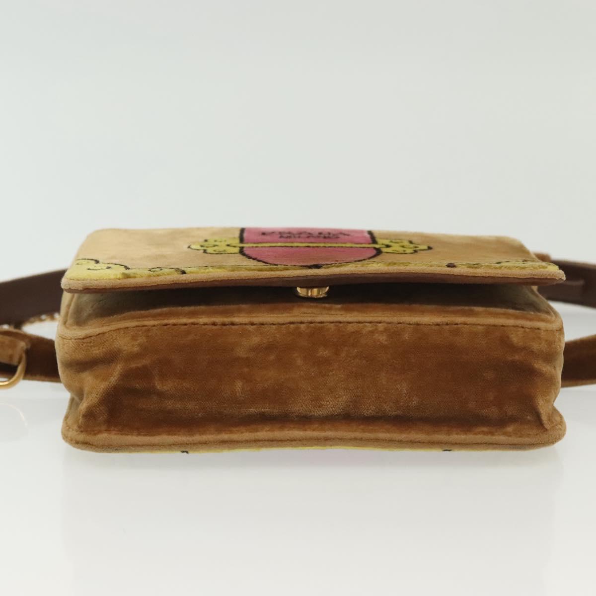 PRADA Chain Kaye Shoulder Bag Velor Beige Gold Auth 141360