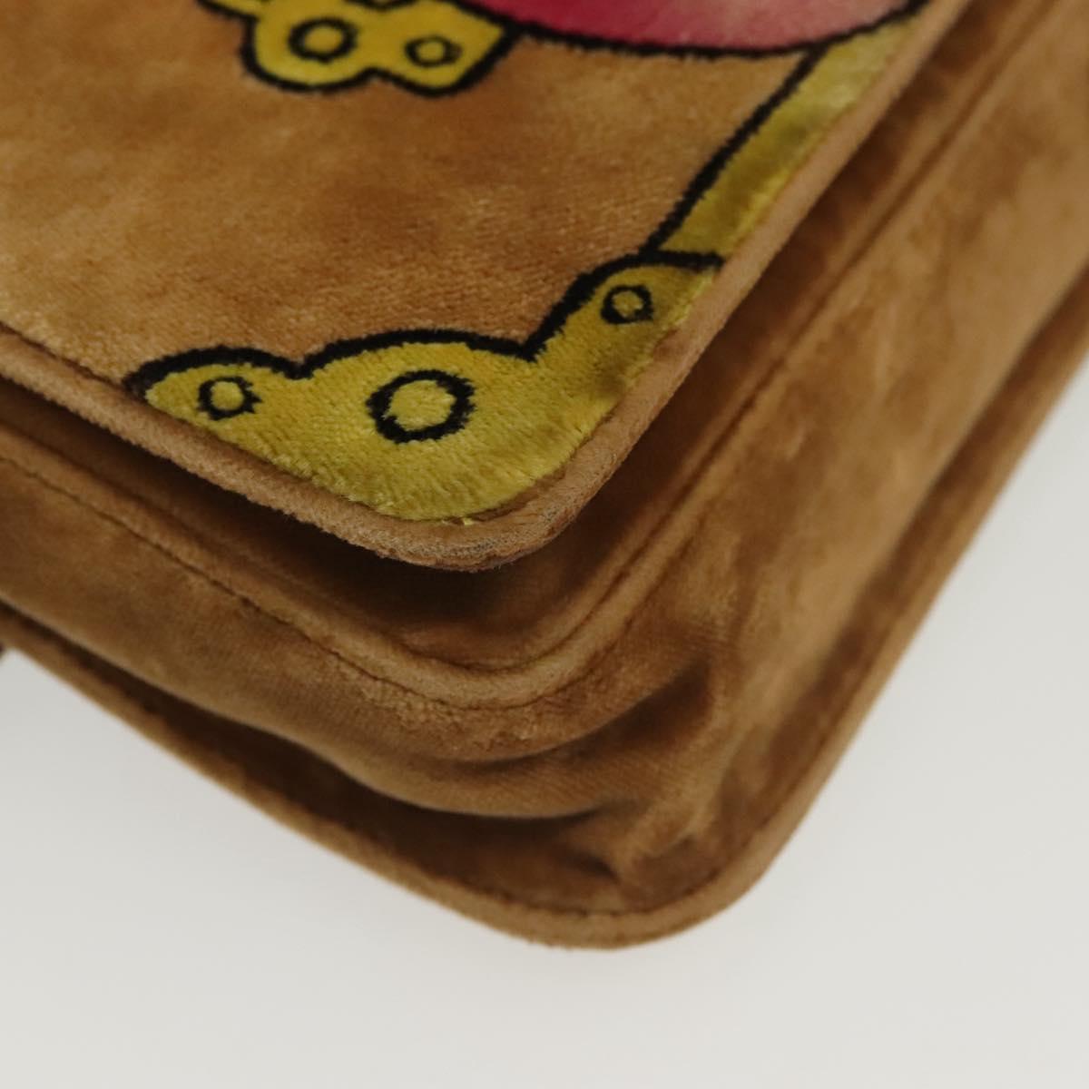 PRADA Chain Kaye Shoulder Bag Velor Beige Gold Auth 141360