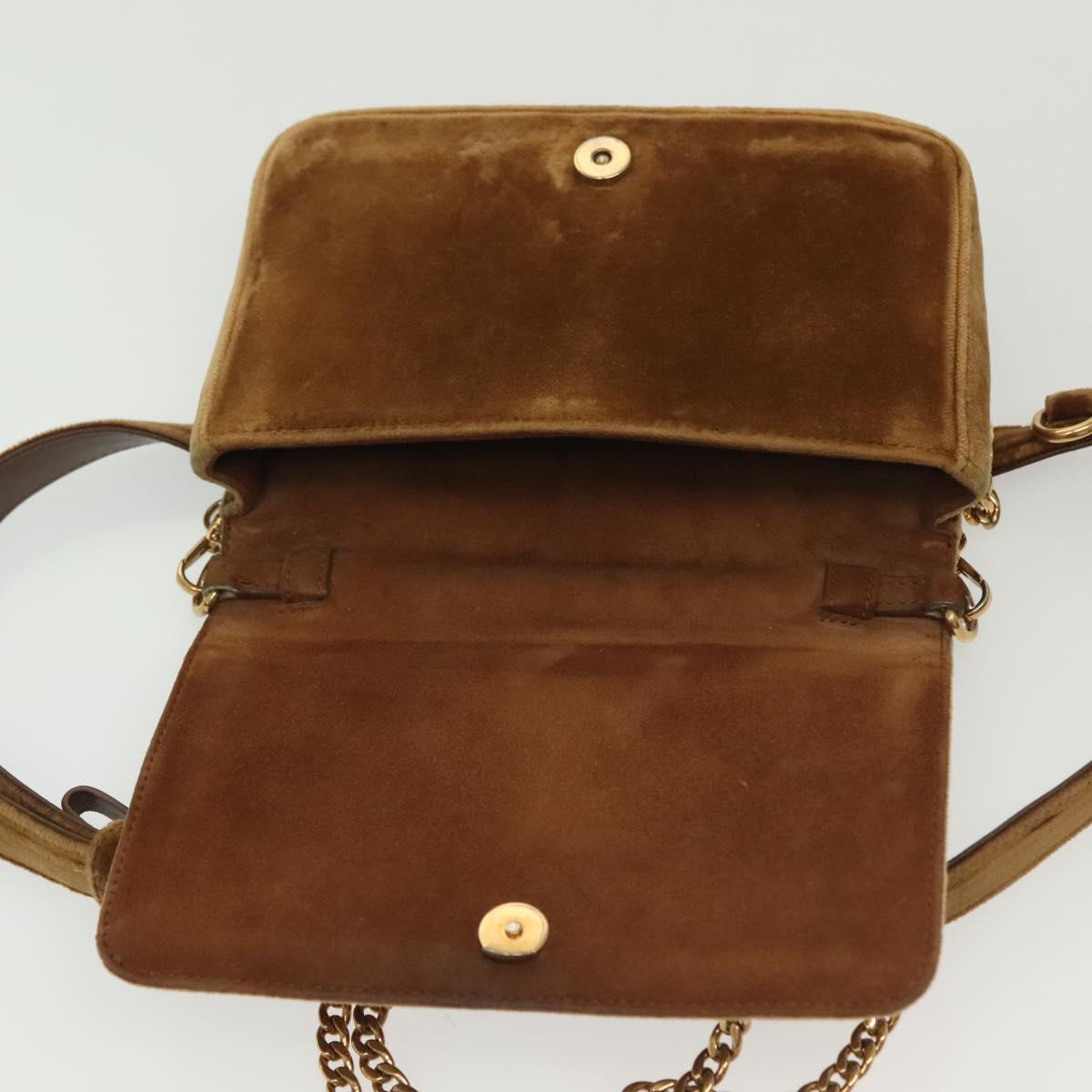 PRADA Chain Kaye Shoulder Bag Velor Beige Gold Auth 141360