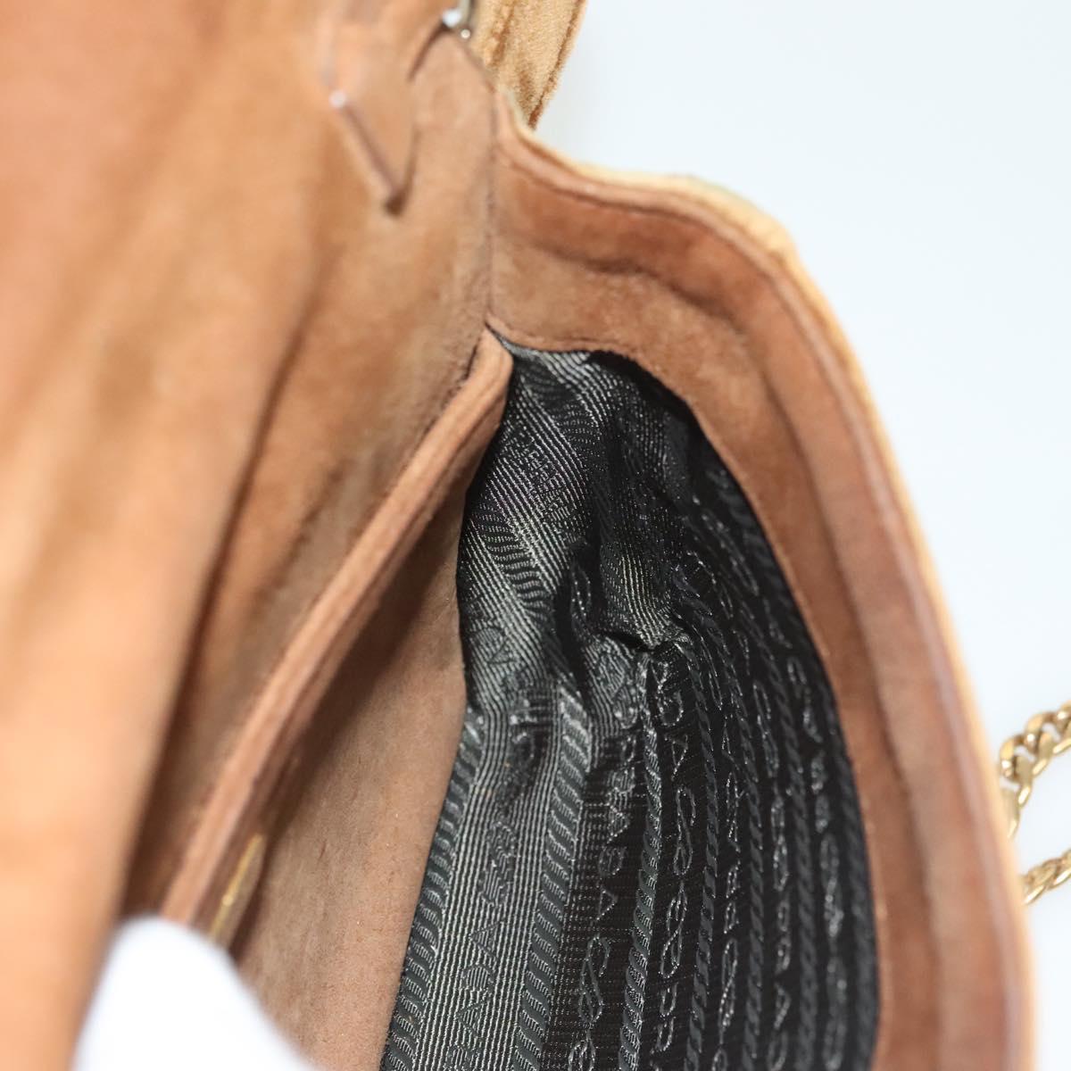 PRADA Chain Kaye Shoulder Bag Velor Beige Gold Auth 141360