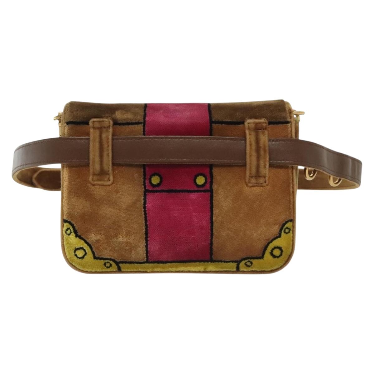 PRADA Chain Kaye Shoulder Bag Velor Beige Gold Auth 141360