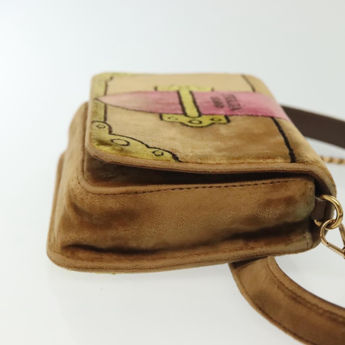 PRADA Chain Kaye Shoulder Bag Velor Beige Gold Auth 141360