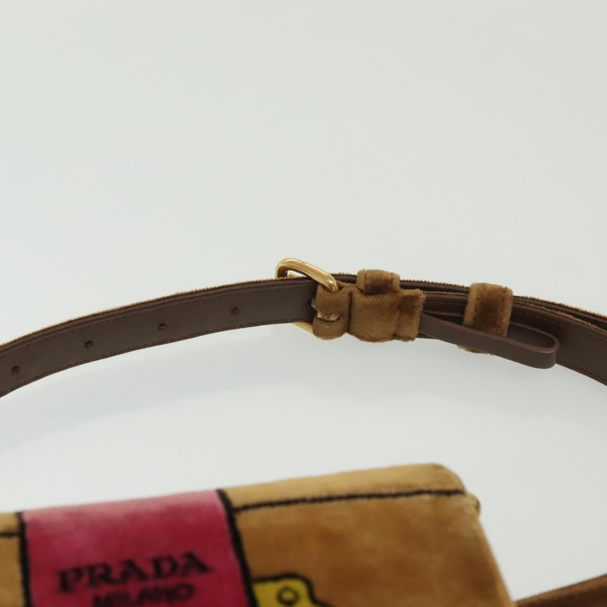 PRADA Chain Kaye Shoulder Bag Velor Beige Gold Auth 141360