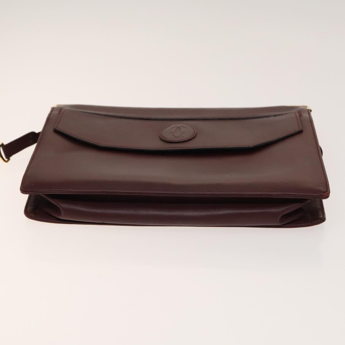 CARTIER Must Line Clutch Bag Leather 5Set Bordeaux Gold Auth 141368