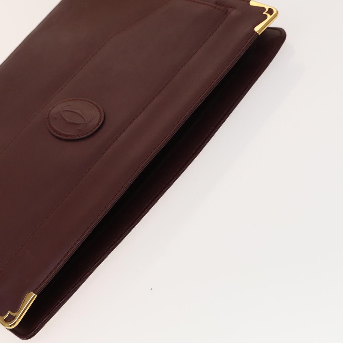 CARTIER Must Line Clutch Bag Leather 5Set Bordeaux Gold Auth 141368