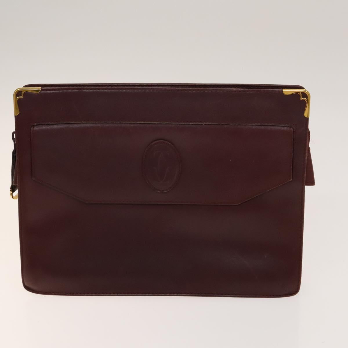 CARTIER Must Line Clutch Bag Leather 5Set Bordeaux Gold Auth 141368