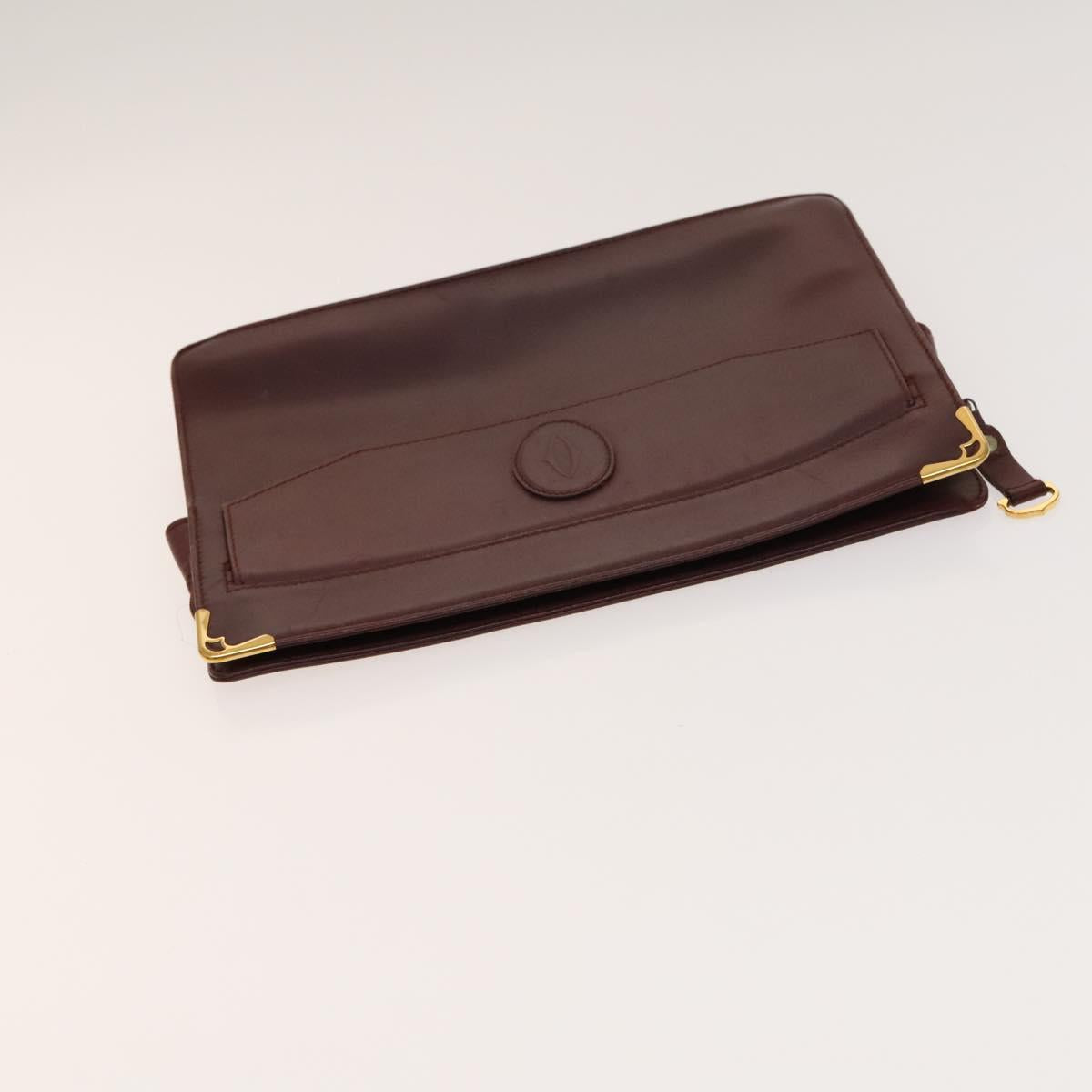CARTIER Must Line Clutch Bag Leather 5Set Bordeaux Gold Auth 141368