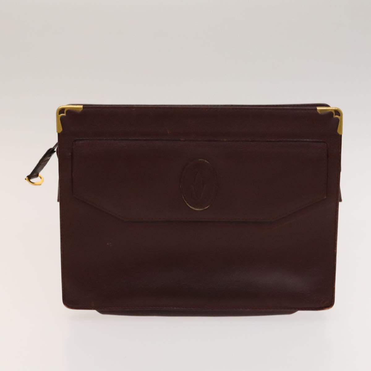 CARTIER Must Line Clutch Bag Leather 5Set Bordeaux Gold Auth 141368