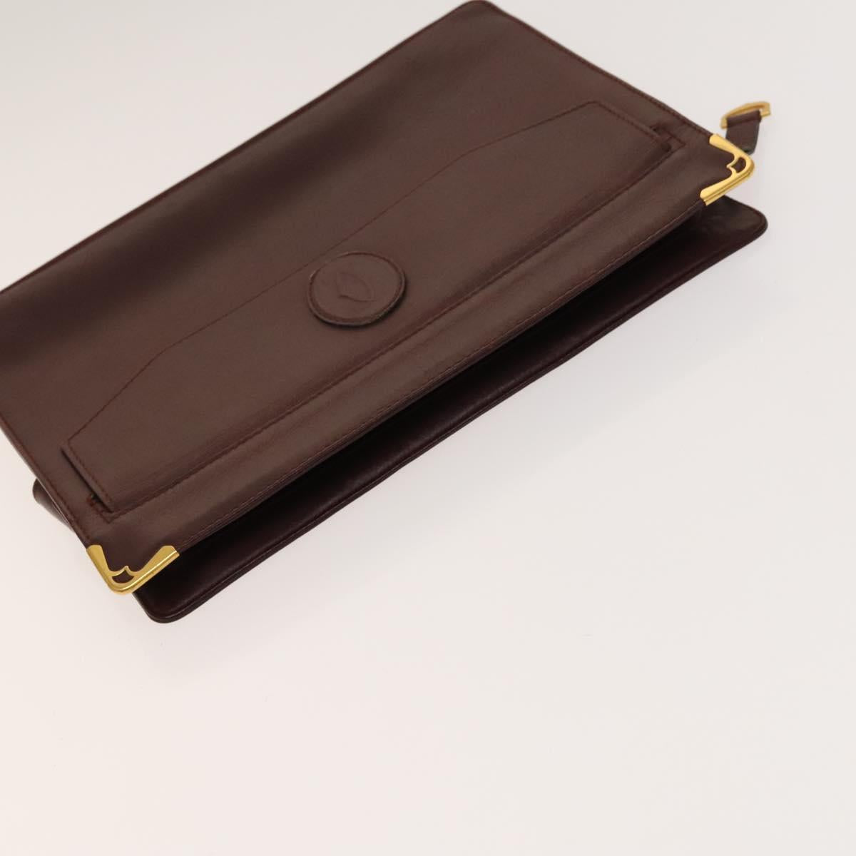 CARTIER Must Line Clutch Bag Leather 5Set Bordeaux Gold Auth 141368