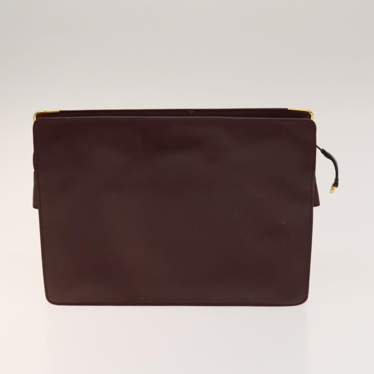 CARTIER Must Line Clutch Bag Leather 5Set Bordeaux Gold Auth 141368