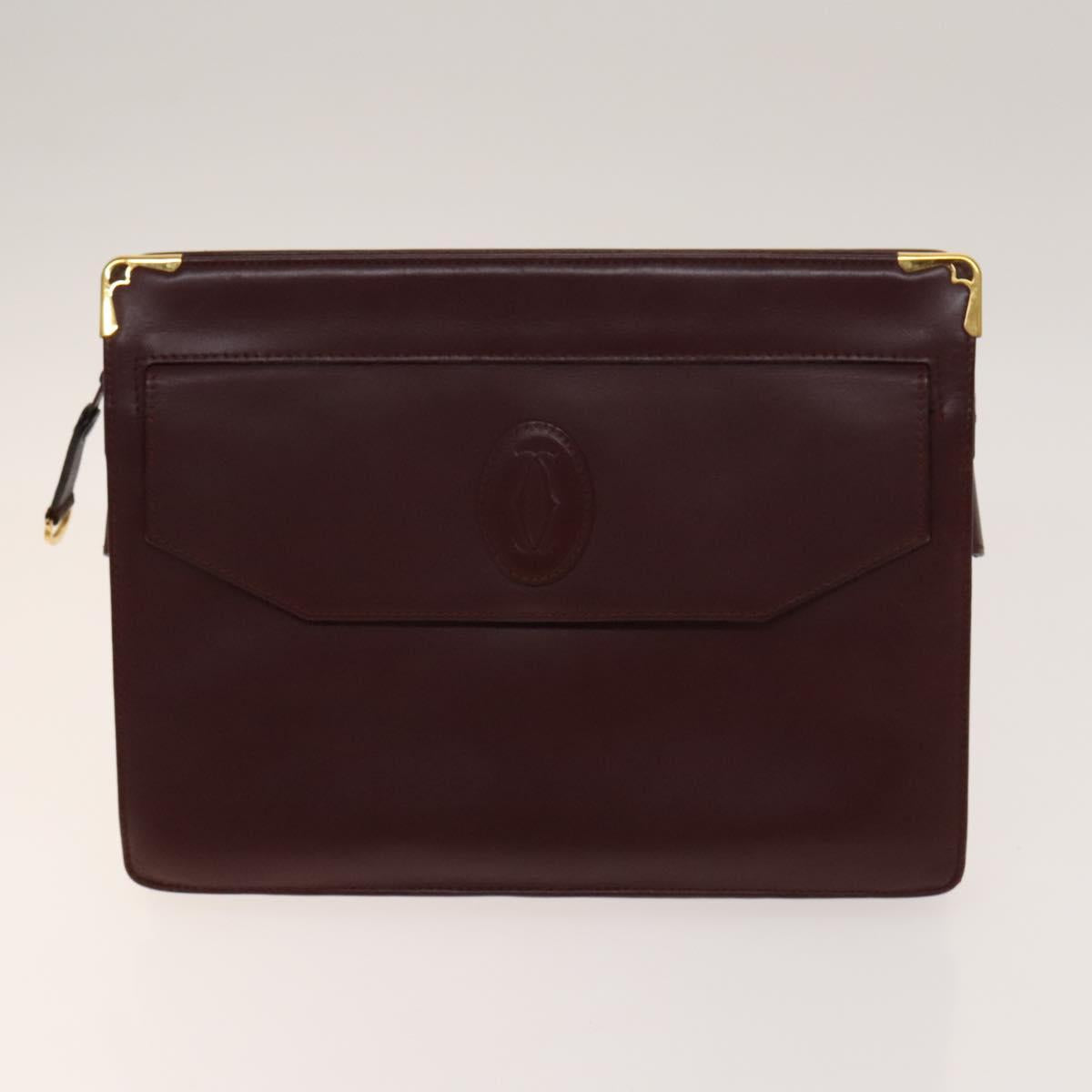 CARTIER Must Line Clutch Bag Leather 5Set Bordeaux Gold Auth 141368