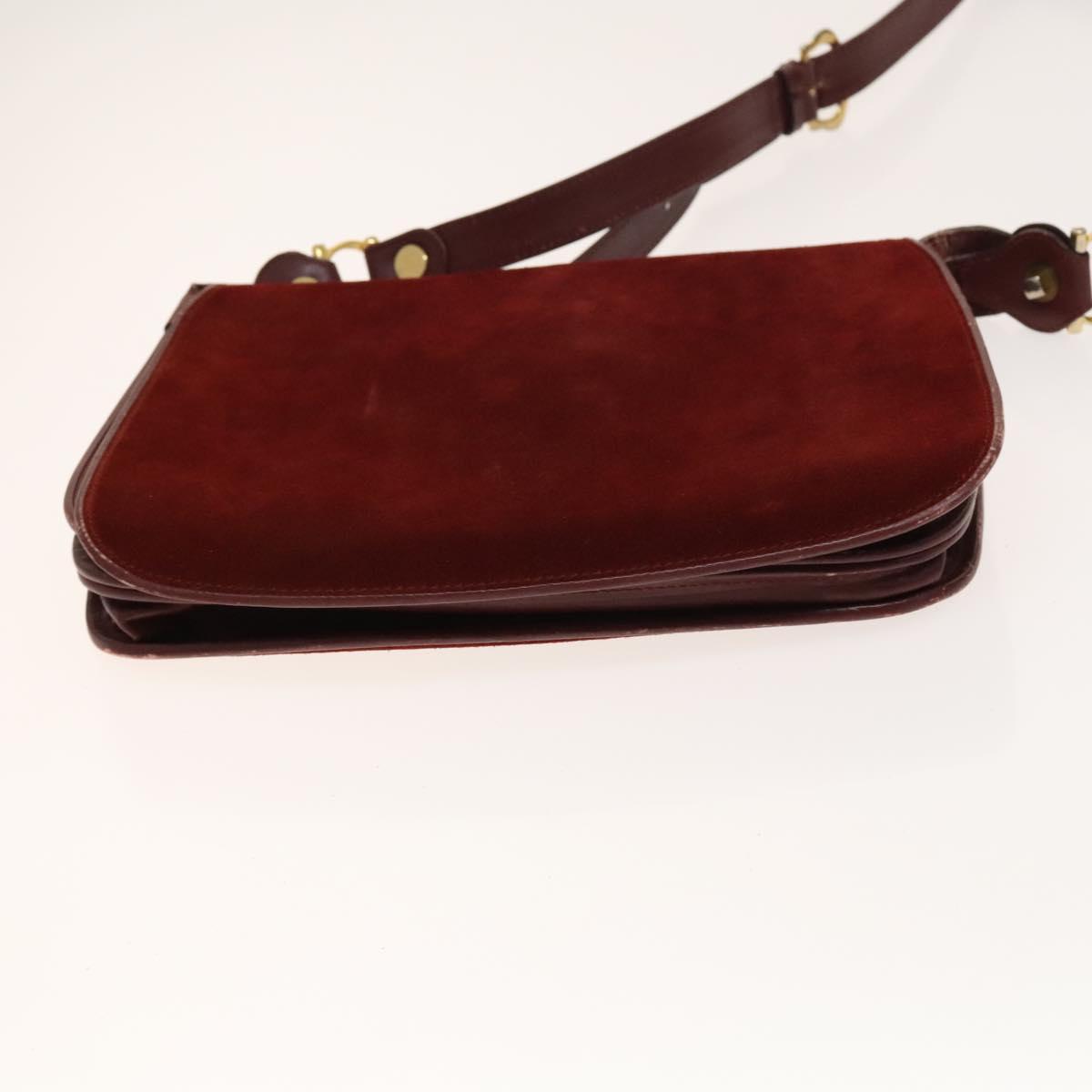 CARTIER Must Line Bag Leather Suede 5Set Bordeaux Auth 141369