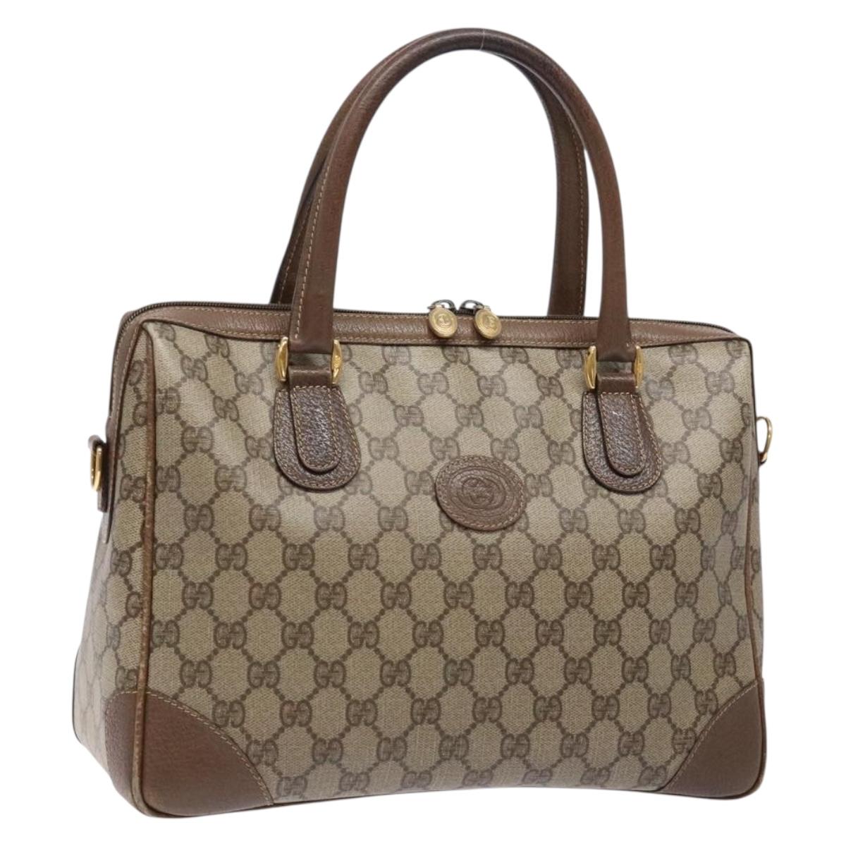 GUCCI GG Supreme Hand Bag PVC Beige Gold Auth 141390