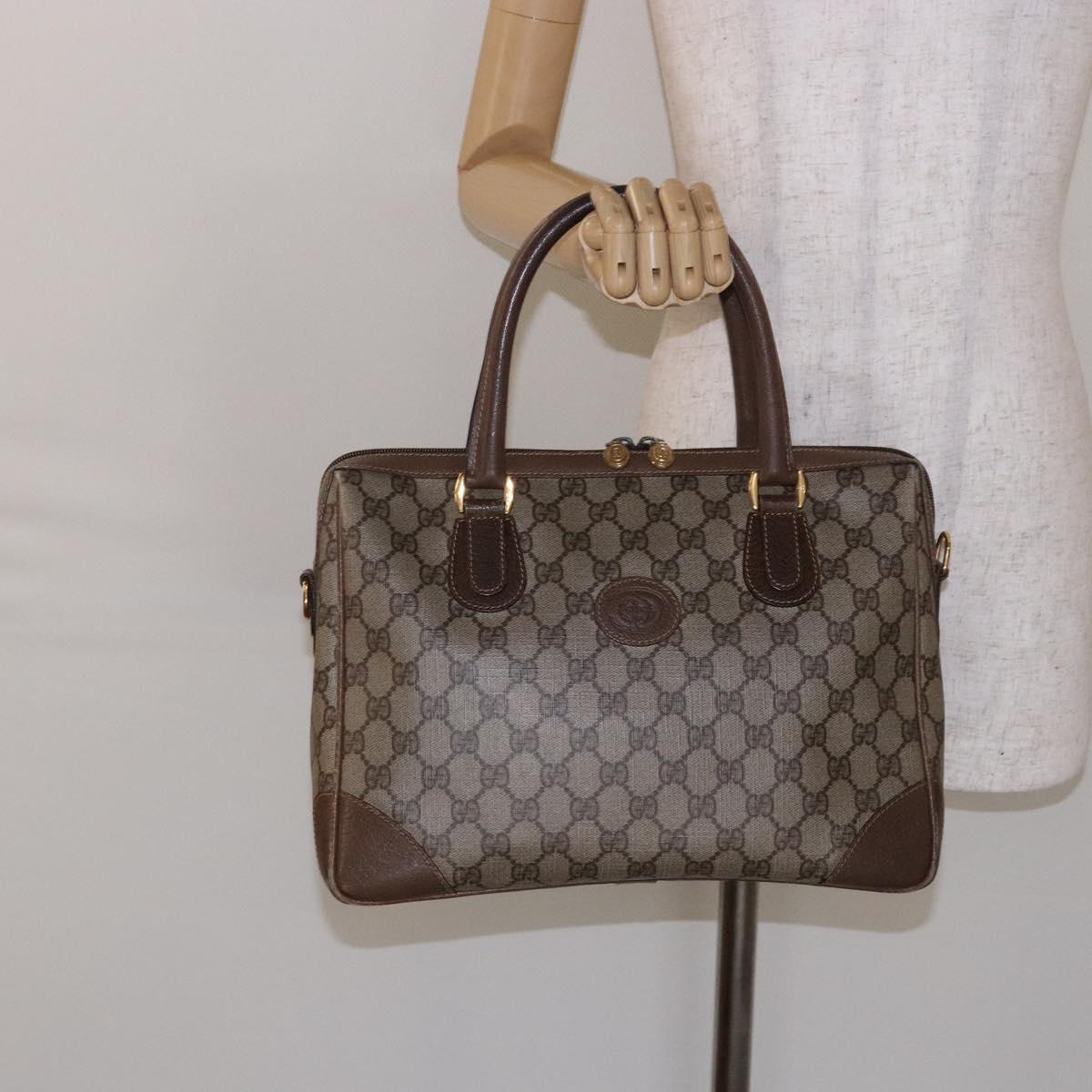 GUCCI GG Supreme Hand Bag PVC Beige Gold Auth 141390