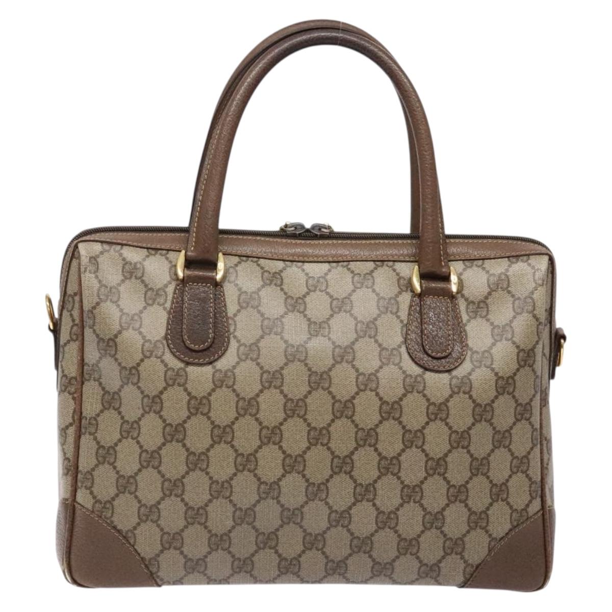 GUCCI GG Supreme Hand Bag PVC Beige Gold Auth 141390