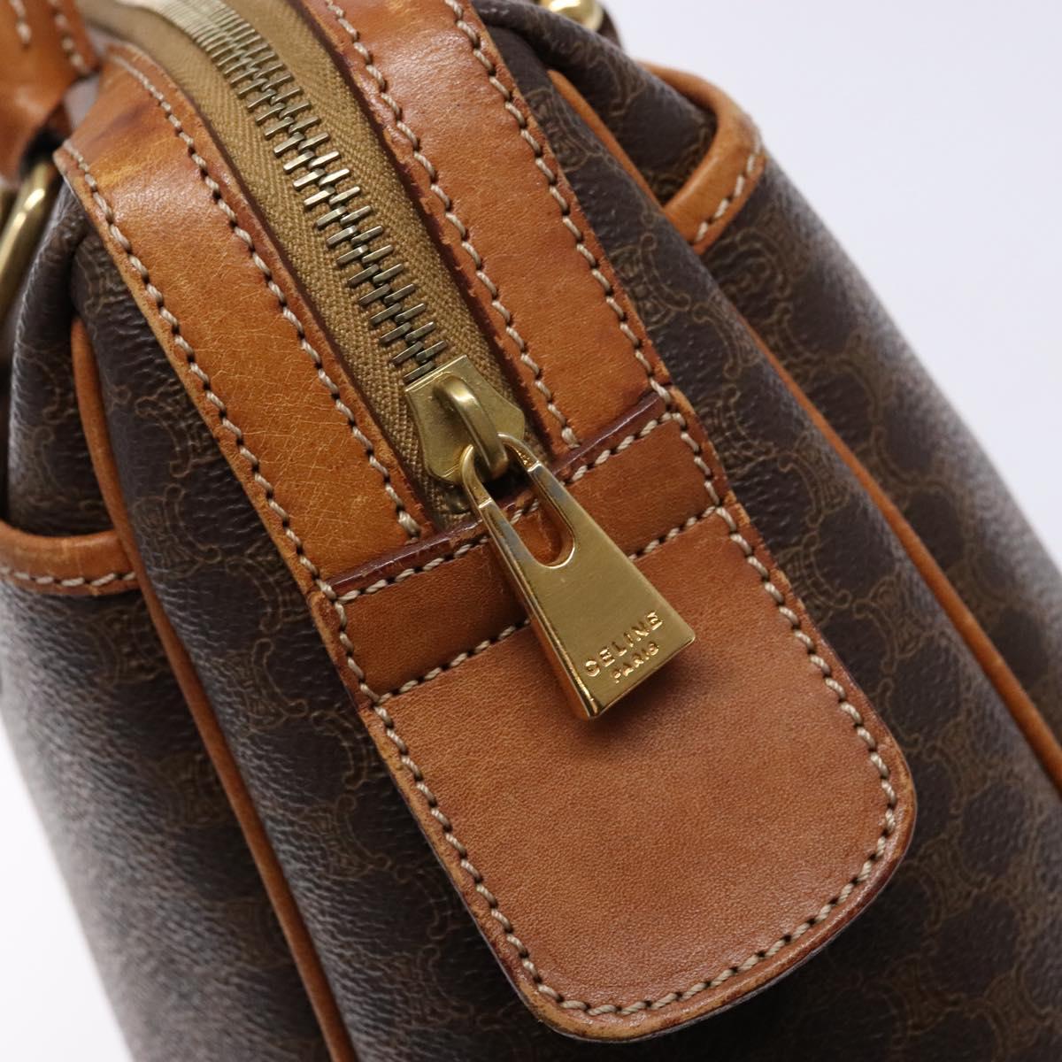 CELINE Macadam Canvas Hand Bag PVC Leather Brown Gold Auth 141403