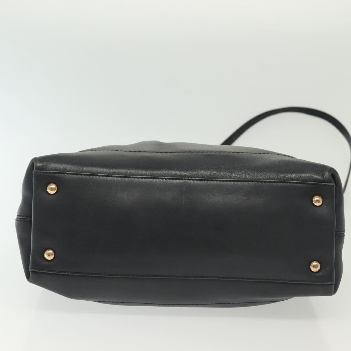 Salvatore Ferragamo Gancini Hand Bag Leather 2way Navy Gold Auth 141427