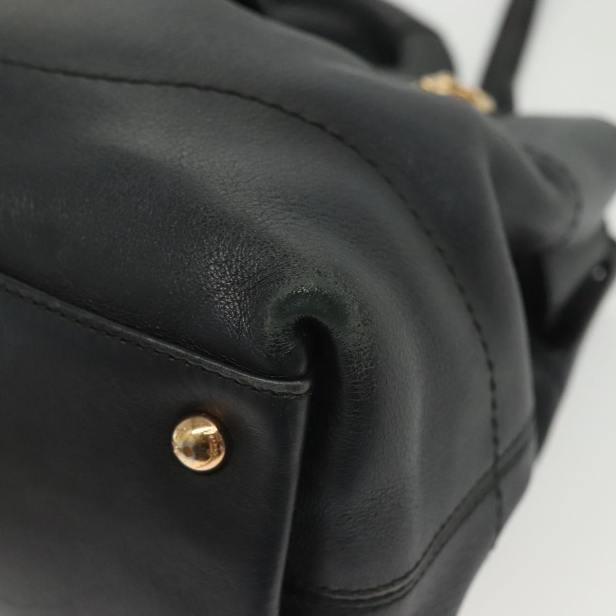 Salvatore Ferragamo Gancini Hand Bag Leather 2way Navy Gold Auth 141427